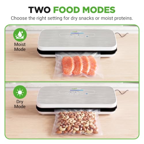 NutriChef Silver Automatic Vacuum Food Sealer with Starter Kit, Compact & Easy to Use