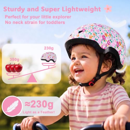 Toddler Bike Helmet - Adjustable Infant Safety Helmet B-White Pink, Small (Ages 1-3)