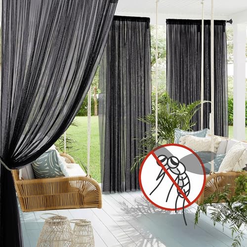NICETOWN 2 Panels Outdoor Mosquito Curtains 118"W x 98"L Black, Rod Pocket Mesh