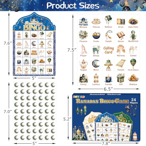 Ramadan Bingo Game for Kids - 24 Cards with Calling Cards