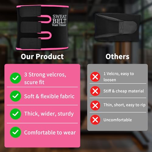 Waist Trainer Sweat Belt for Men & Women - Medium Black/Pink