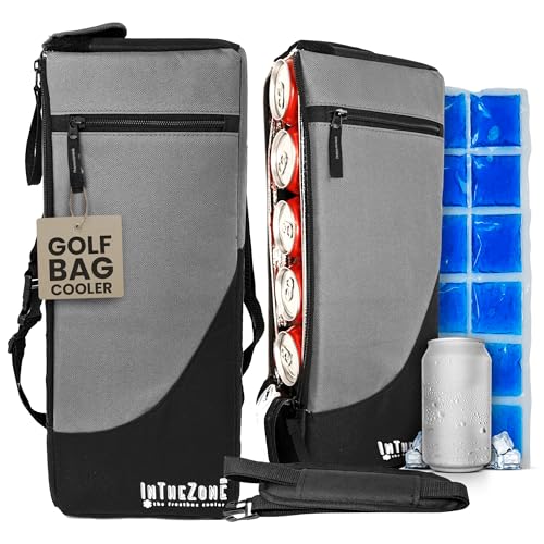Insulated Slim Golf Bag Cooler - Gray & Black, Holds 6 Cans