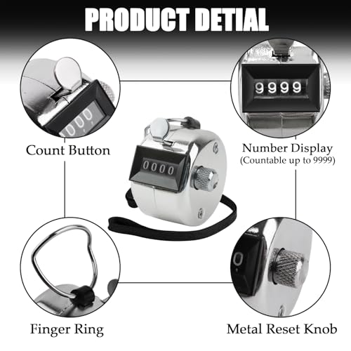 4-Digit Metal Hand Tally Counter - Mechanical Clicker with Lanyards