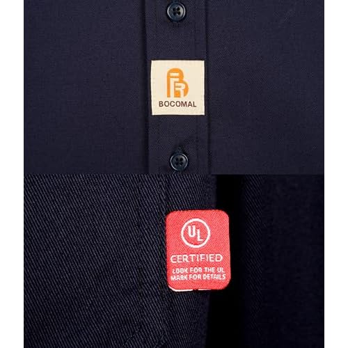 BOCOMAL FR Shirts Flame Resistant 100% C NFPA2112 7.5oz Men's Fire Retardant Welding Shirt