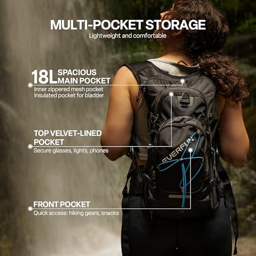 Hydration Backpack 18L with 2L Bladder - Insulated, Lightweight - Black
