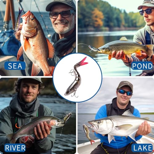 Topwater Bass Fishing Lure Kit - 5 Pack Multi-Jointed Swimbaits