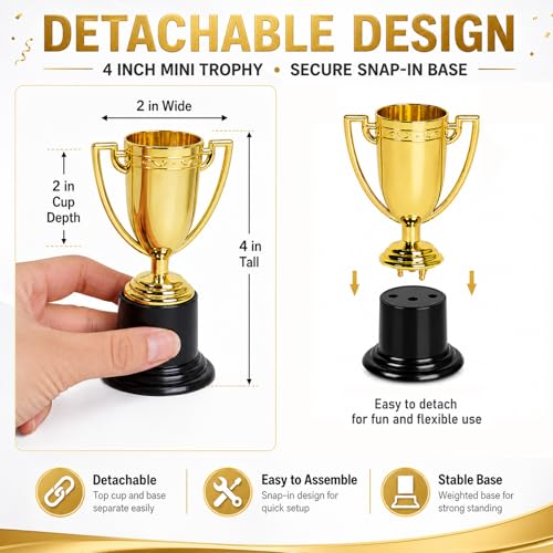 Mini Gold Trophy Cups Set - 4 Inch, 6 Pack Award Trophies for Sports & Parties