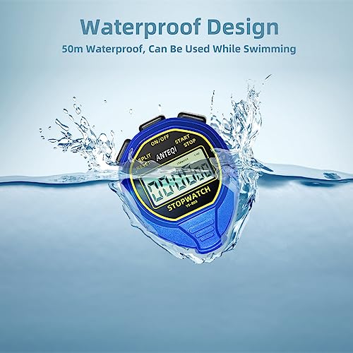 Waterproof Stopwatch with Large Display - Blue, 1-Lap Timer