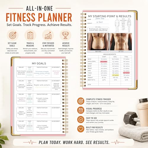 Fitness Planner Workout Journal - Pink Exercise Log Book, 6" x 8.2"