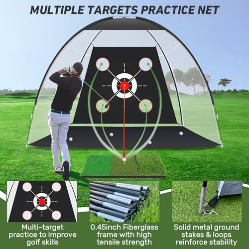 10x7FT Golf Practice Net with Hitting Mat and 5 Balls