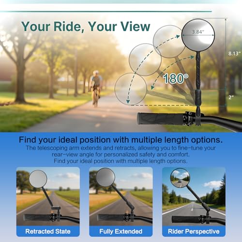 SHEJISI Bike Mirror Reflective Film Upgrade | Universal 7/8'' Handlebar Rear View, 360° Adjustable