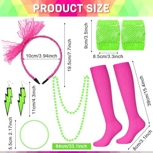 Neon Retro 80s Costume Accessories Set Rose Red - Fanny Pack, Hairband, Gloves & More