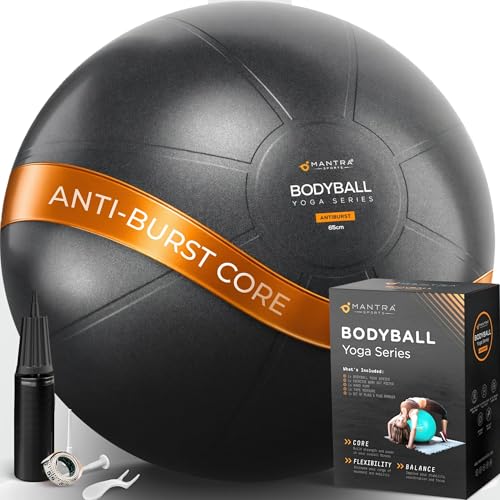 Yoga Exercise Ball – Anti-Burst Stability Ball - Black, L (5'4" - 5'10")