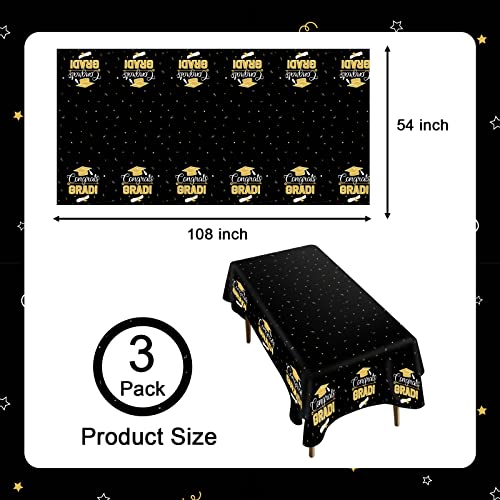 Graduation Tablecloths Set - 3 Pieces, Black & Gold, 108" x 54"