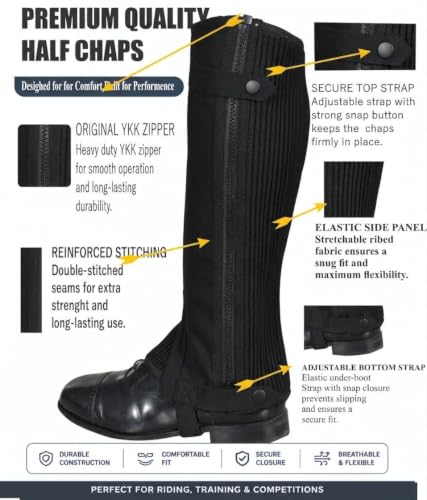 Euro Fizz Small C13xH15.5 Black Equestrian Half Chaps Synthetic Leather