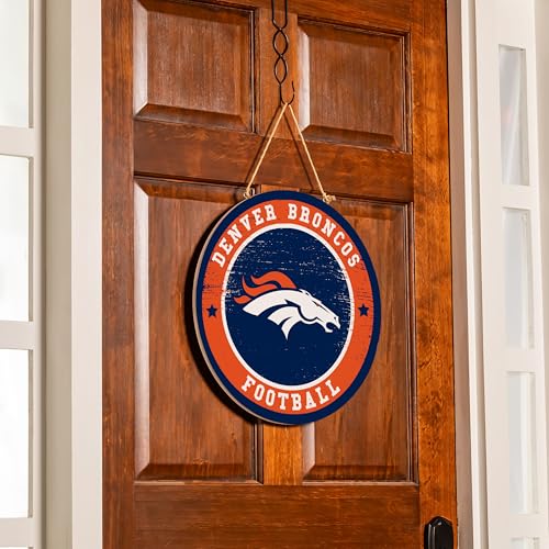 Denver Broncos 18" Round Wood Welcome Sign - Indoor & Outdoor