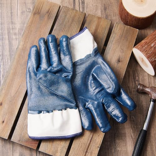 Nitrile Heavyweight Fully Coated Work Gloves, One Size Fits All for Men Oil Hauler Blue Chemical Resistant Gloves