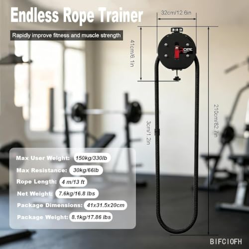 Endless Rope Trainer with Adjustable Resistance (11-66 lbs) - Black and Red