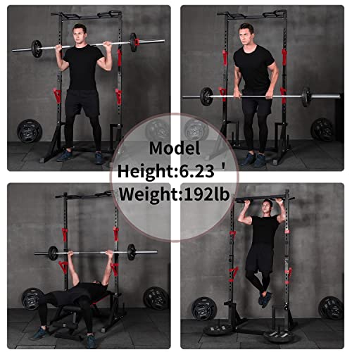 Power Rack with Pull-Up Bar - Heavy Capacity Adjustable Squat Stand - Black
