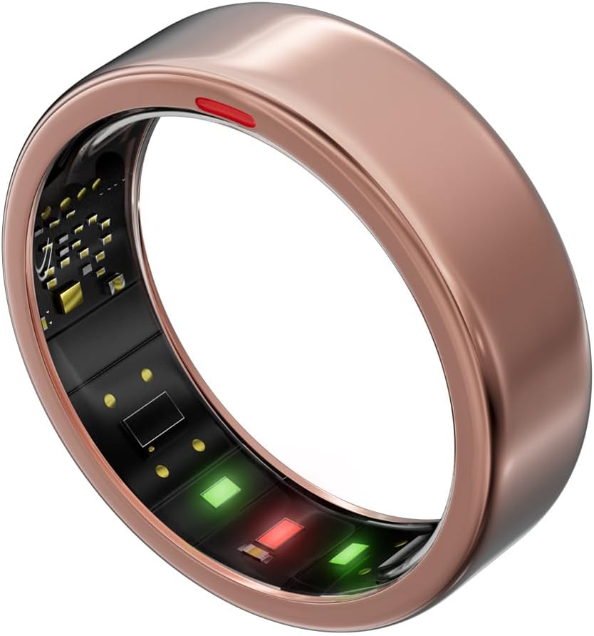 POBOVi Smart Ring - Sleep, Fitness, Stress & Heart Rate Tracker - 5-Day Battery Life | Wireless Charging, Size 7, Rose Gold