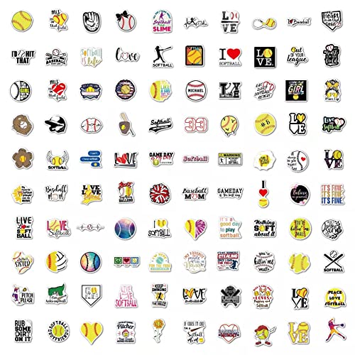 100PCS Softball Stickers - Waterproof Vinyl for Personalized Decor