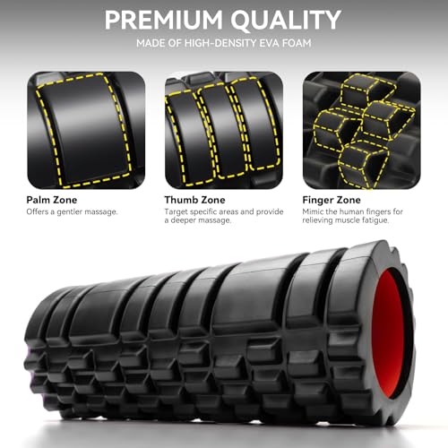 High Density Foam Roller for Deep Tissue Massage - 13" Muscle Roller for Myofascial Release, Fitness, Yoga & Pilates