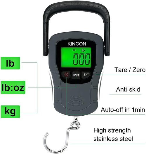 Digital Hanging Luggage Scale - 110lb Capacity with Comfortable Handle & Large Hook | Portable Travel Scale in Grey
