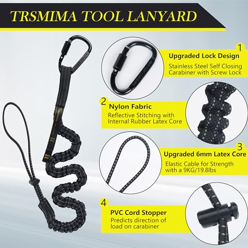 TRSMIMA Safety Tether Tool Lanyard - 12 Pack Safety Tool Leash Shock Absorbing Strap Lock Carabiner Roofing Work for Window Cleaners Roofers