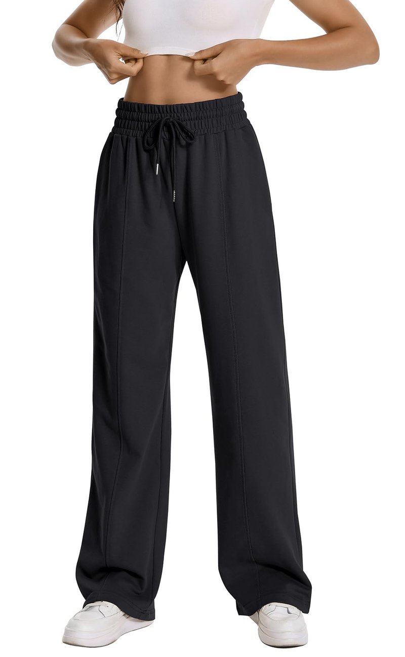 Straight Leg Casual Cotton High Waisted Drawstring Sweatpants Women Winter Baggy Joggers Yoga Workout Pants for Women Athletic Slacks for Work Dance Sweat Pants Trousers Style with Pockets Black XL