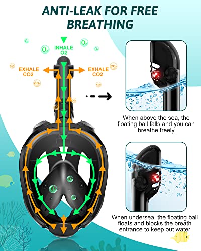 Full Face Snorkel Mask Set with Fins - Black L/XL, Travel Bag
