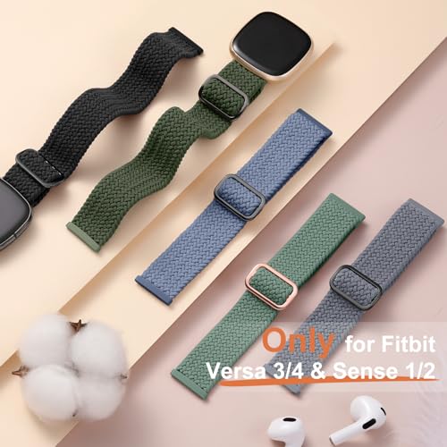 Stretchy Braided Watch Band for Fitbit Sense/Versa 3/4, Soft Elastic Strap for Men & Women