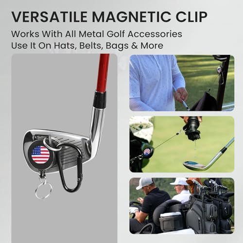 USA Flag Magnetic Golf Towel Clip with Retractable Cord - Finger Ten 2 Pack