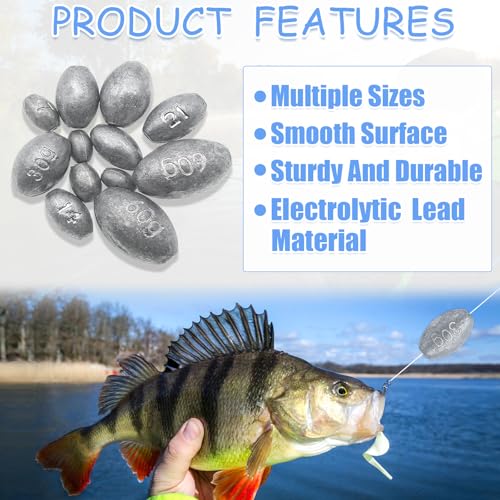 Egg Weights Fishing Sinkers - 1/8oz Assortment (20pc) Lead Drop Weight