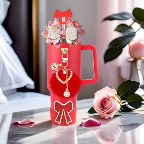 5-Piece Tumbler Accessory Set for 30oz & 40oz Cups with Bow Topper - Red