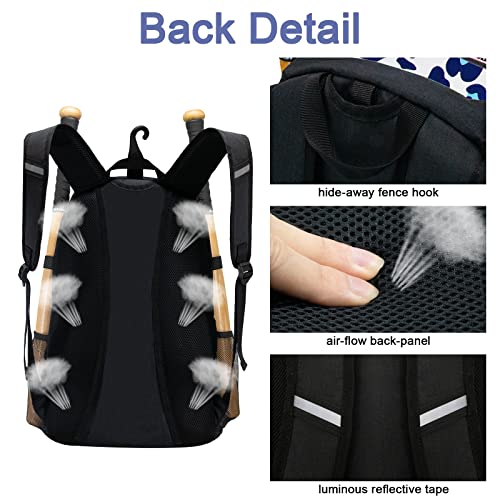 Bettukini Leo-Print Youth Softball Bag Baseball Equipment Backpack with Shoes Compartment