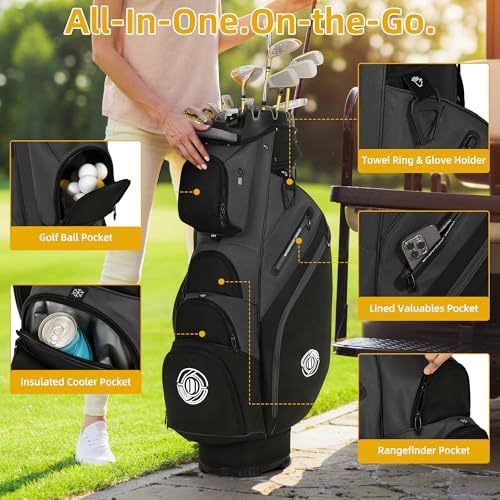 Golf Cart Bag - 14 Way Molded Lock Top with Full-Length Dividers - Grey and Black