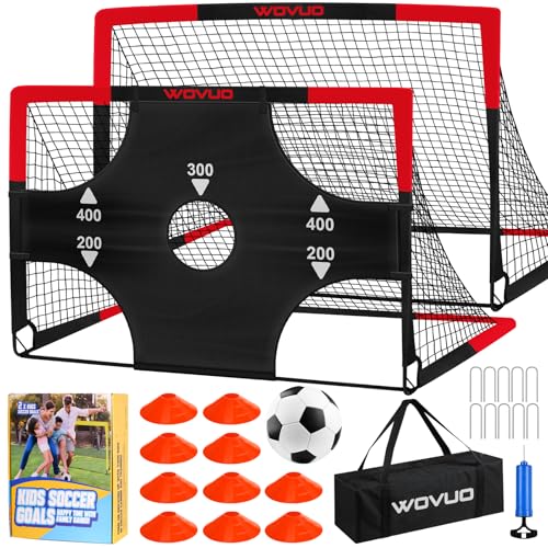 Kids Soccer Goals Set of 2 - 6x4 ft Portable Soccer Net & Accessories - Black Red