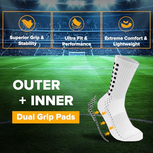 Yufree Soccer Grip Socks - Ultra Traction, 4 Pairs, One Size White
