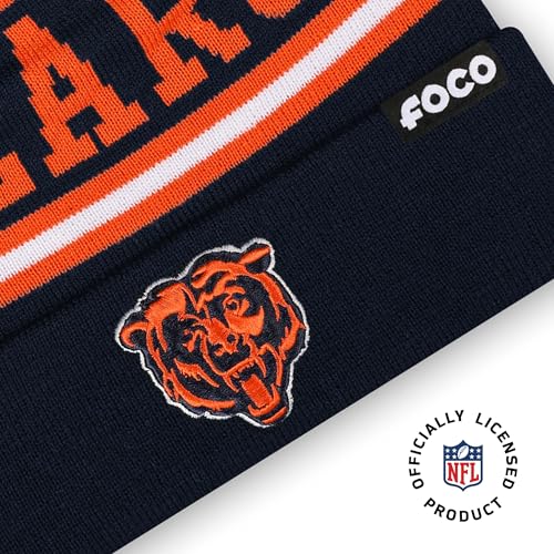 Chicago Bears Pom Beanie Hat - NFL Team Logo Stripe - One Size