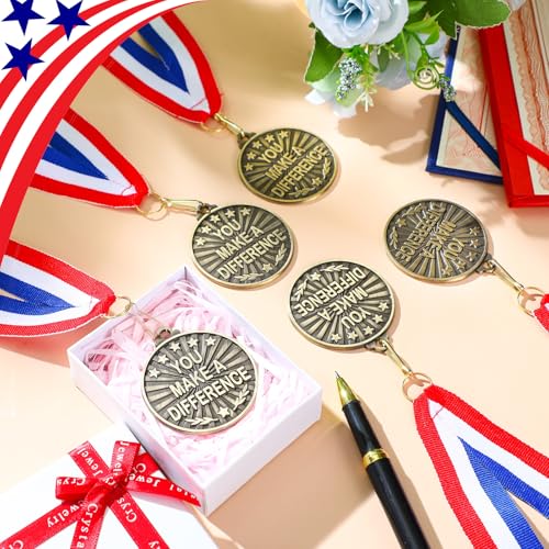 20 Pcs You Make A Difference Medals with Neck Ribbons - Gold