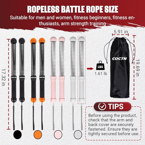 Cordless Battle Rope - Portable Weighted Ropeless for Home Gym - Black