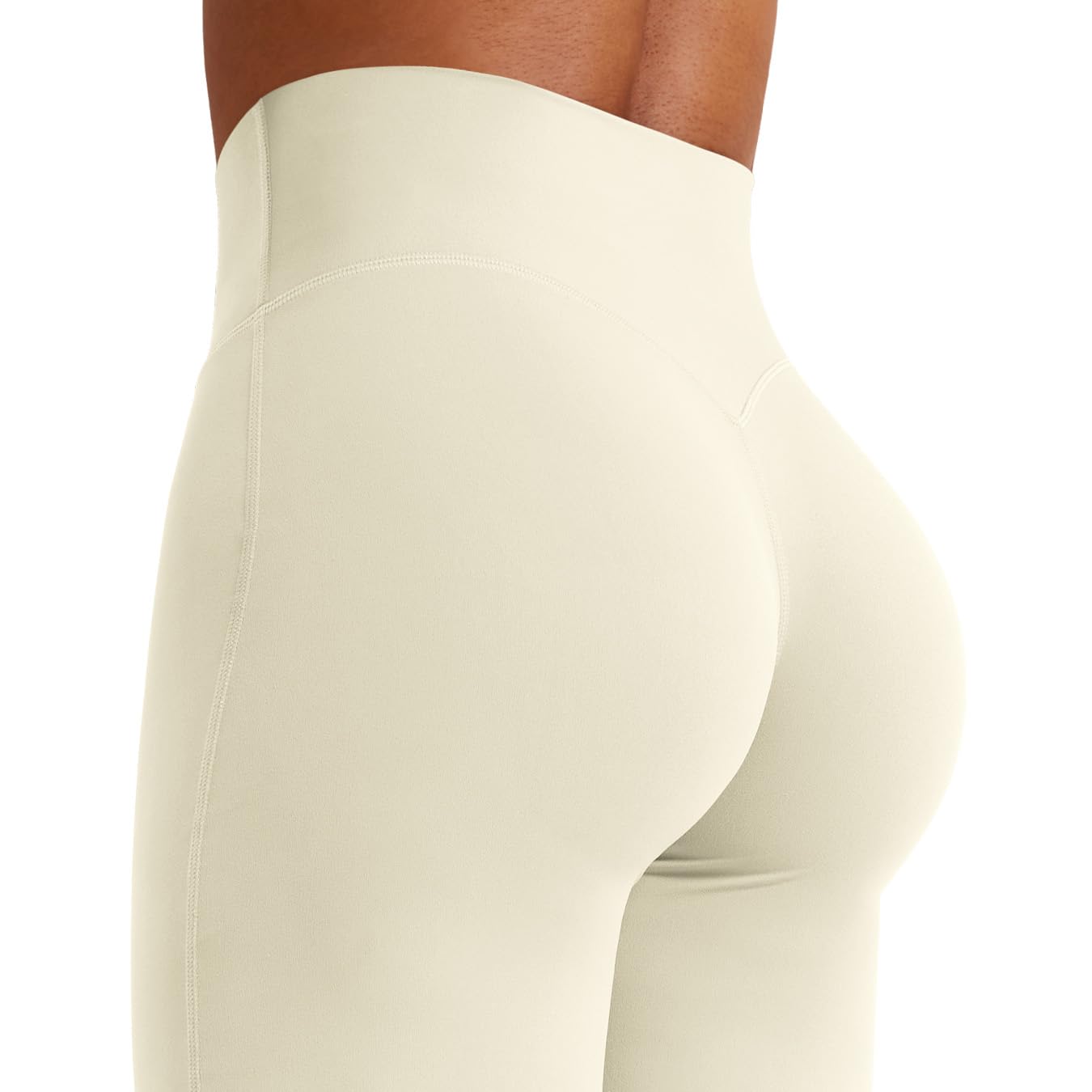 YEOREO Workout Womens Straight Leggings 33" Thin Fleece Gym Apricot White M