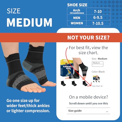 Plantar Fasciitis Socks - Ankle Compression Sleeve with Arch Support - Black (3 Pairs)
