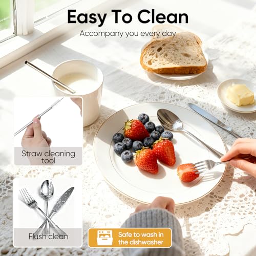 6-Piece Reusable Stainless Steel Travel Camping Utensil Set with Case - Silver