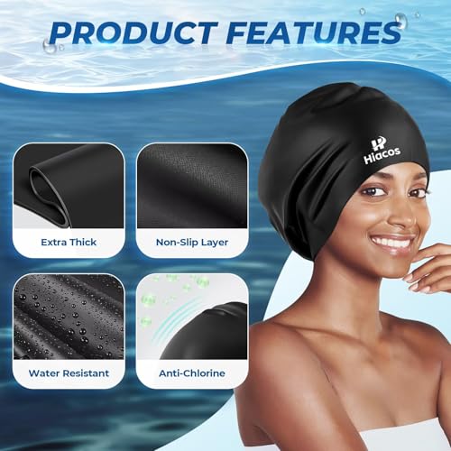 Large Swim Cap for Women Men Adults, Silicone Swimming Long Hair,