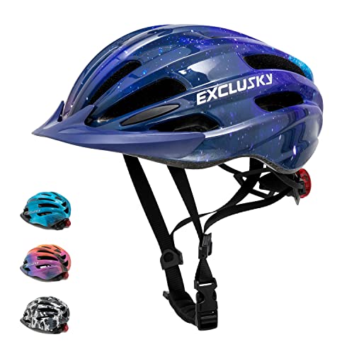 Exclusky Kids Bike Helmet with LED Light - Starry Sky, Adjustable Youth Cycling Safety Gear for Boys & Girls, 50-57cm, Ages 5-12