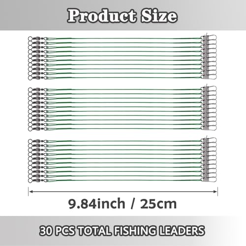Fishing Leaders - 30pcs Stainless Steel Leader Wire with Swivel Snaps - 9.84 Inch