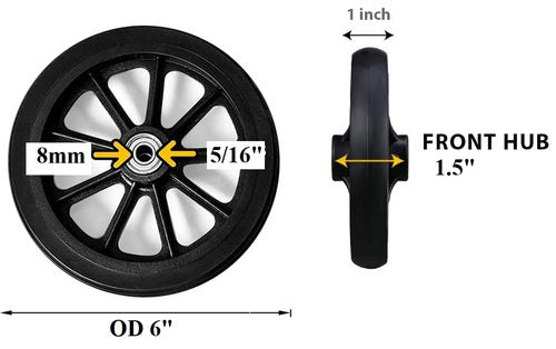 HEALTHLINE Health Line Products Walker Rollator Replacement 6" Wheels 9 Spoke Black (Front 2)