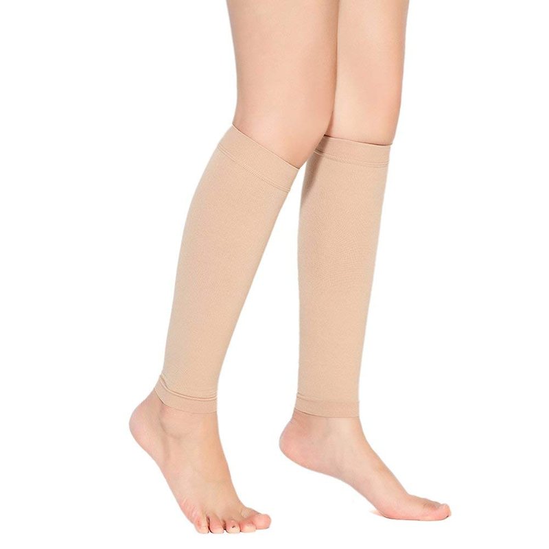 TOFLY® Calf Compression Sleeve for Men & Women, 1 Pair, Footless Compression Socks 20-30mmHg for Leg Support, Shin Splint, Pain Relief, Swelling, Varicose Veins, Maternity, Nursing, Travel, Beige L