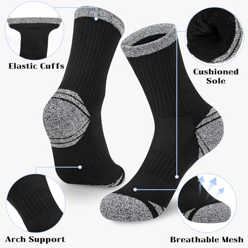 Cushioned Cotton Crew Socks for Women - Black